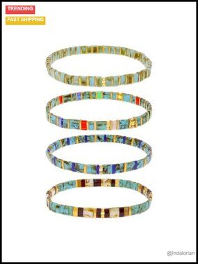 Tila Beaded Stretch Bracelets Set for Women, 4Pcs Handmade Glass Beads